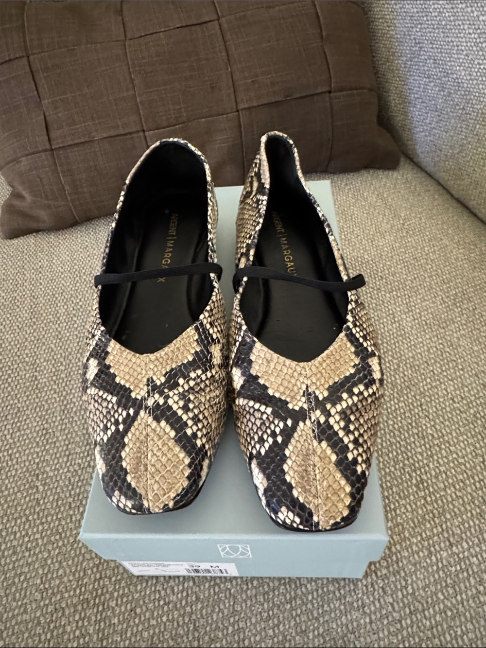 Margaux The Phoebe Black and Beige Snake-Print Ballet Flats